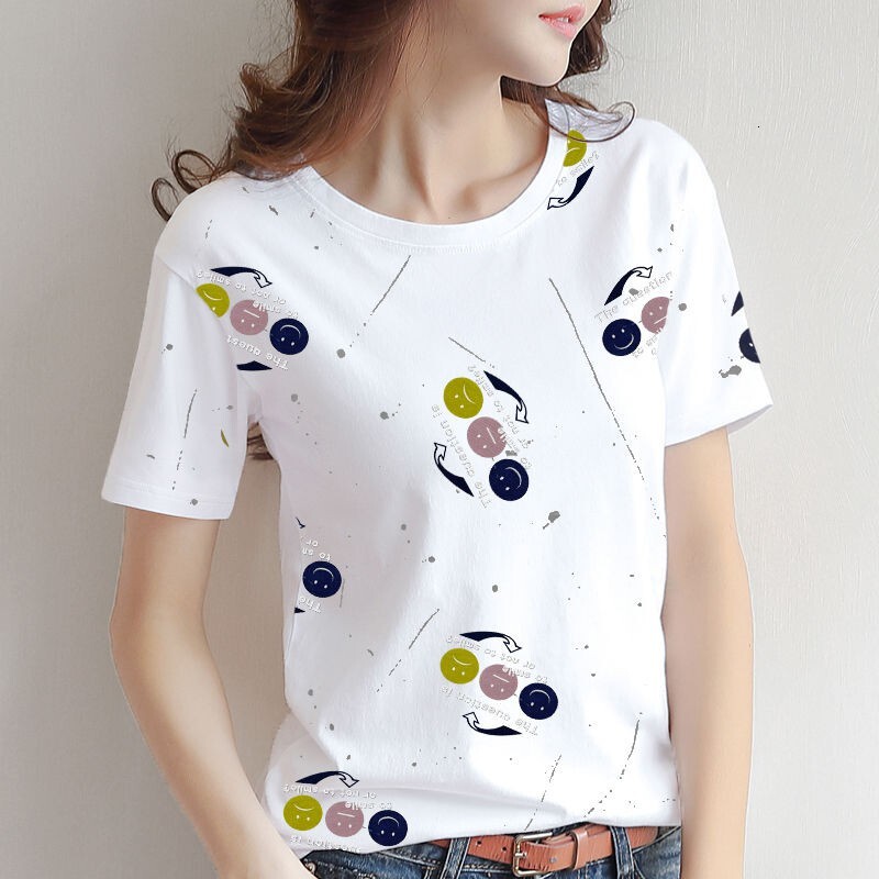 2024 Al2024 Printed Short Sleeve T-shirt 95 Cotton Loose and Versatile Round Neck Women's Top Trendy Bogu123.sg 8.17