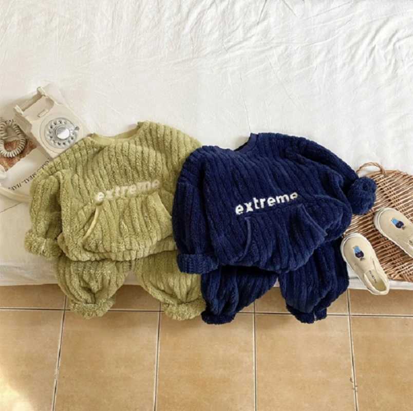 Childrens Pajama Set Warm Autumn Childrens Pajamas Boys and Girls Aprons Casual Sleepwear Two Piece SetW240716