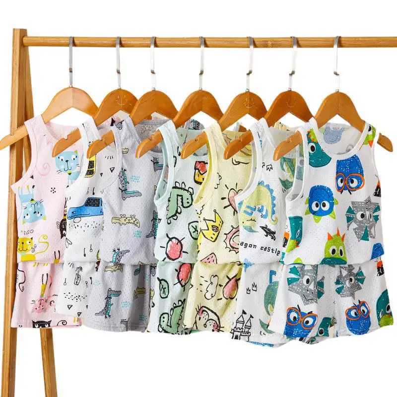 1 to 10 year cat girl sleepwear set summer sleeveless vest boys clothing baby sleepwear animal sleepwear childrens sleepwearW240716