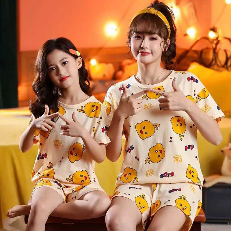 Youth pajamas short sleeved 100% pure cotton pajamas big childrens clothing set childrens pajamas 6 8 10 14 years oldW240716
