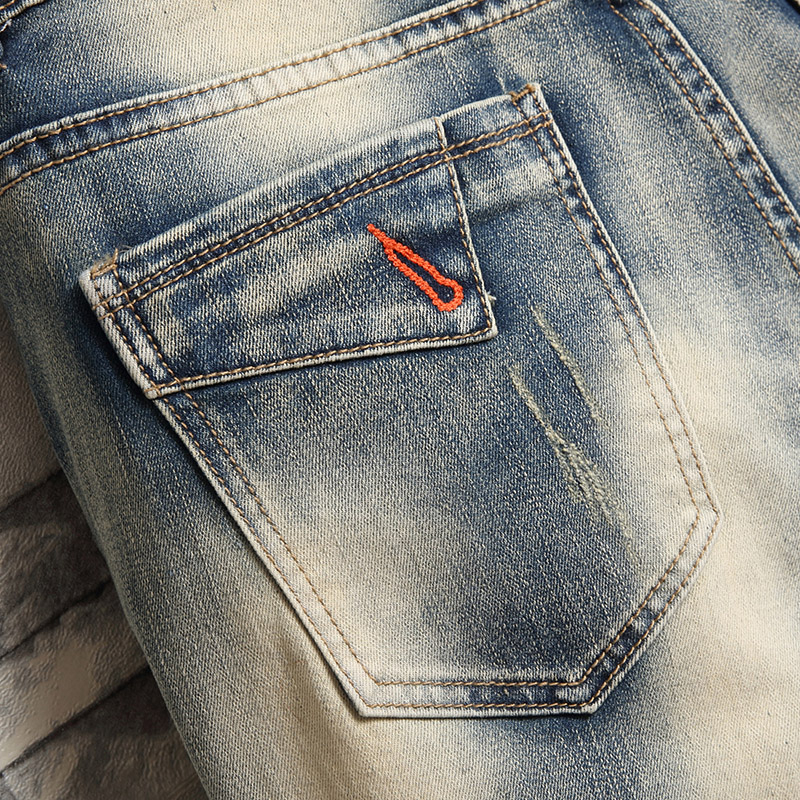 2024 new patchwork distressed denim for men's summer high street fashion brand five point shorts motorcycle zipper style