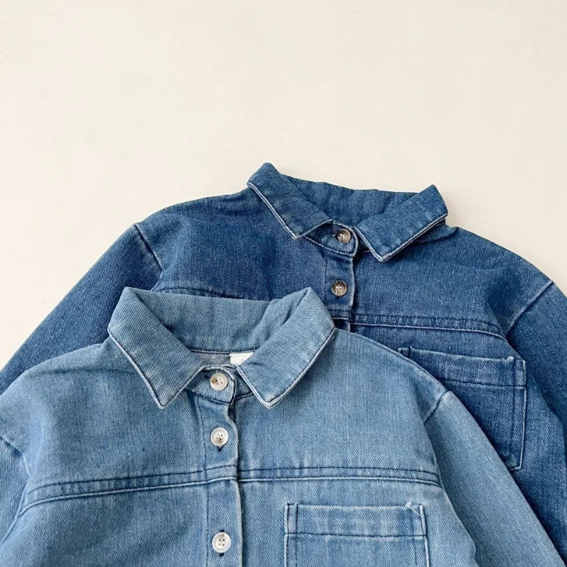 Childrens Korean Spring Suit Boys Long-sleeved Denim Shirt Jackets Denim Trousers Two-piece Baby Girls Autumn Jeans Top Pants 240713