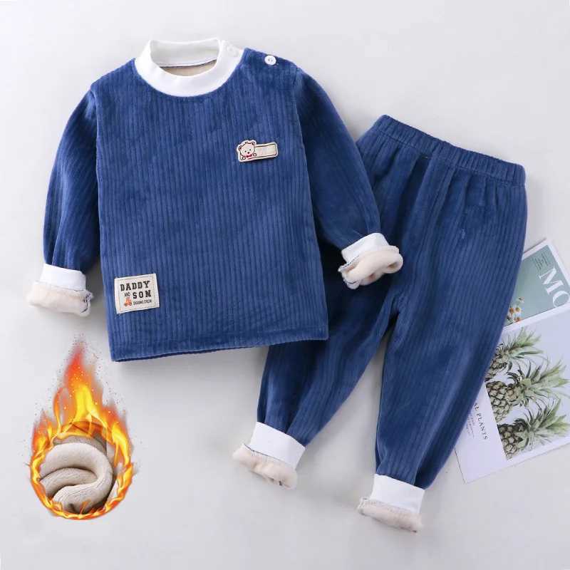 Childrens clothing autumn and winter two-piece warm clothing set padded Corduroy baby casual and comfortable home clothesW240716