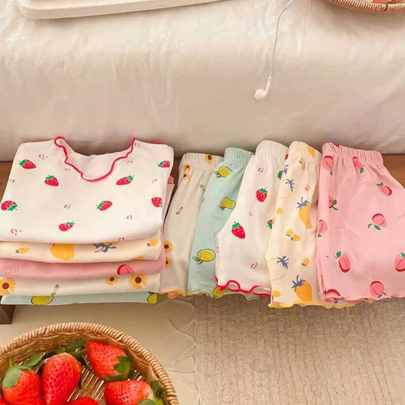 2024 New Summer Girls Clothing Pajamas Short Sleeves Cartoon Fruit Lounge Clothing Childrens Clothing Pajamas 1 2 3 4 YearsW240716