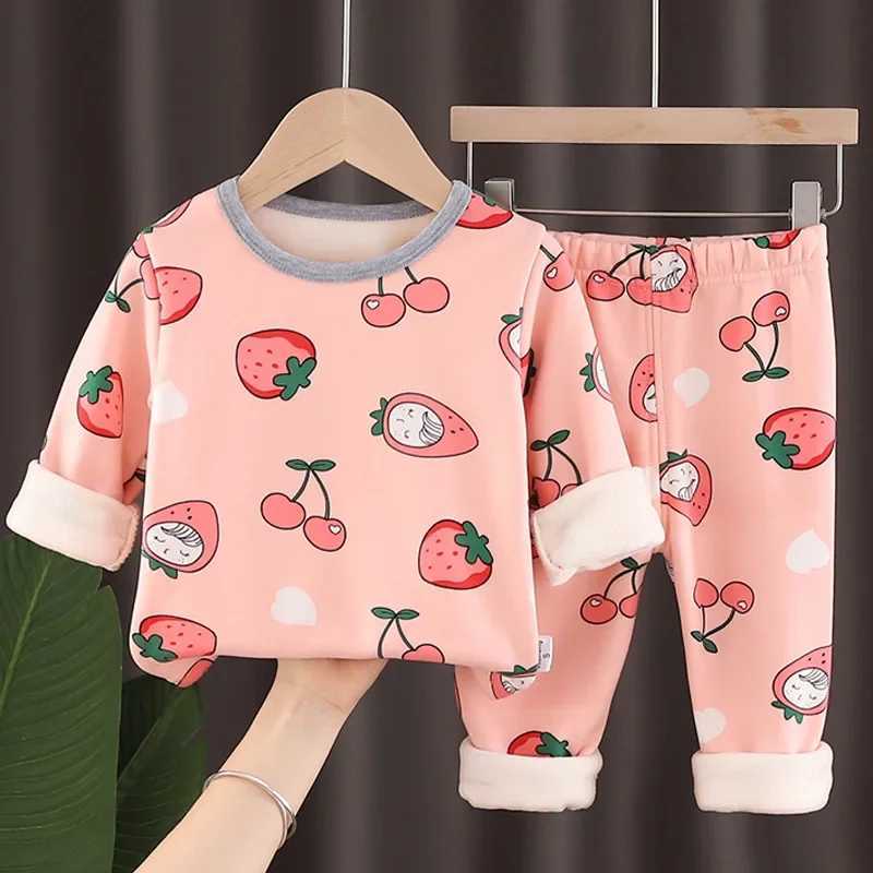 Winter childrens clothing set boys girls thick childrens dinosaur pajamas baby hot underwear pajamasW240716