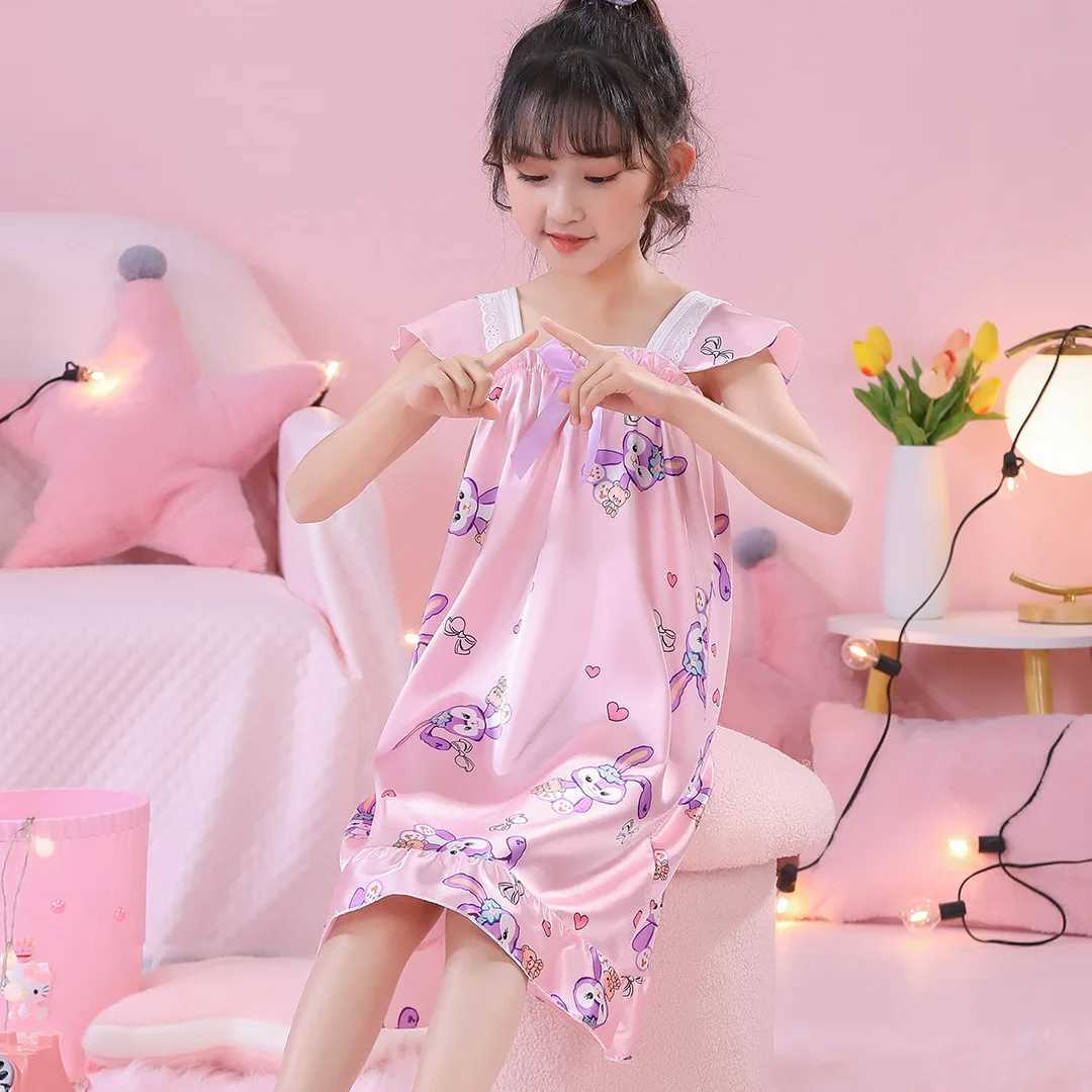 Childrens Pajamas Girls Pajamas Family Clothing Ice Thin Girls Pajamas Summer Short Sleeves Childrens and Baby SkillsW240716