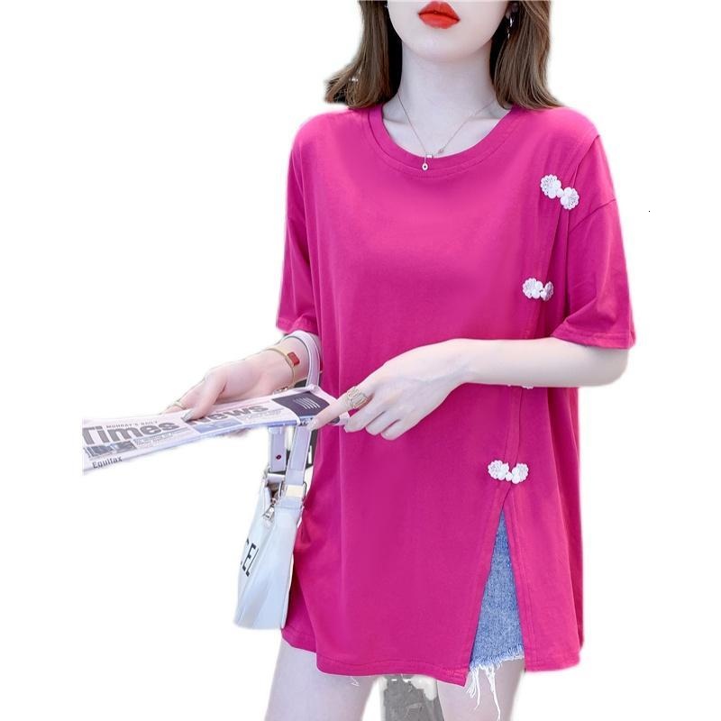 2-300 split sleeve clothing in of 2023, the easy C2-300 jin long slit sleeved T-shirt for women's summer 2023 new loose and chic short style stun