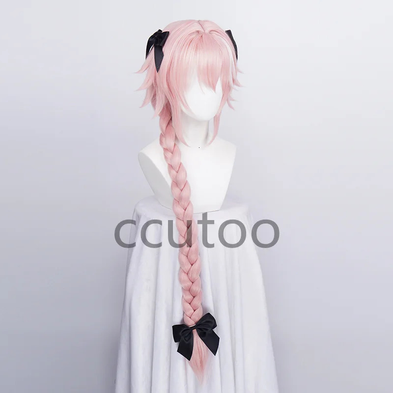 Game Fate Apocryph Astolfo Cosplay Wigs Long Pink Heat Resistant Synthetic Hair Halloween Play Role 3 pieces black headwear 240719