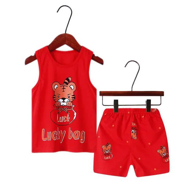 2022 Summer New Childrens Pajama Set Baby Girls Boys Cartoon Sleeveless Tank Top and Shorts Youth Pajamas 2 4 6 8 9 10 12W240716