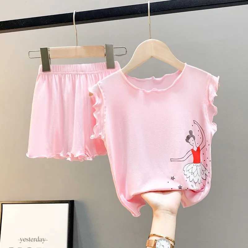 Girls sleepwear set childrens summer sleepwear set candy color childrens clothing set air-conditioned youth sleepwear set baby clothing setW240716
