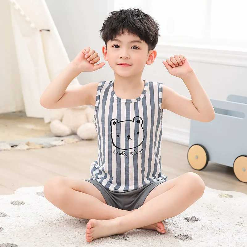 2 4 5 6 8 Year Old Childrens Boys and Girls Pajamas Cotton Pajamas Vests Shorts Clothing Set Baby Girls Totoro Pajamas Childrens Cat PajamasW240716