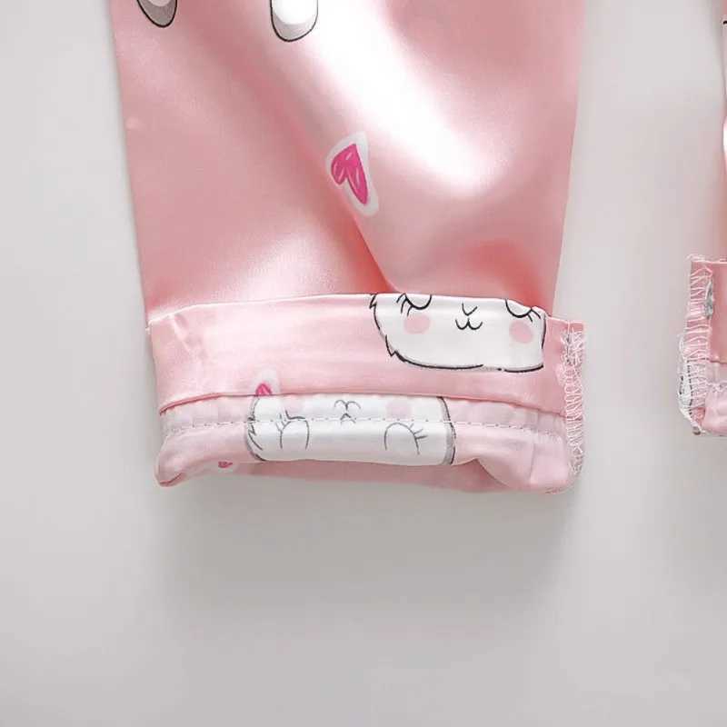 Boys and girls long sleeved silk pajamas childrens cartoon rabbit pajamas girls satin pajamas for teenagers evening gown setW240716