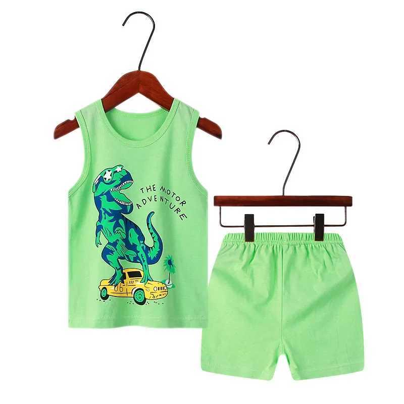 2022 Summer New Childrens Pajama Set Baby Girls Boys Cartoon Sleeveless Tank Top and Shorts Youth Pajamas 2 4 6 8 9 10 12W240716