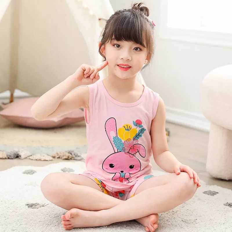 2 4 5 6 8 Year Old Childrens Boys and Girls Pajamas Cotton Pajamas Vests Shorts Clothing Set Baby Girls Totoro Pajamas Childrens Cat PajamasW240716