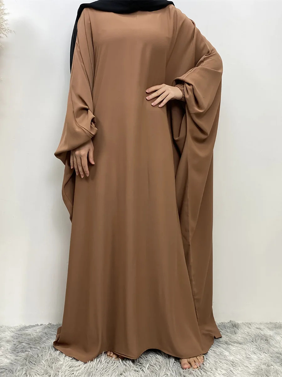 Ramadan Abaya For Muslim Women Bat Sleeve Loose Turkey Solid Color Djellaba Islamic Prayer Dresses Dubai Moroccan Caftan Woman 240712