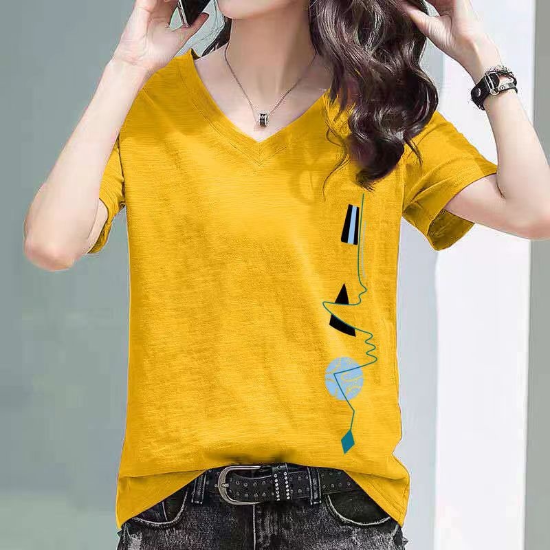 Female Korean Version Of Hot-Selling Bamboo Cotton V-neck tops Women's Short-Sleeved New Loose T-Shirt