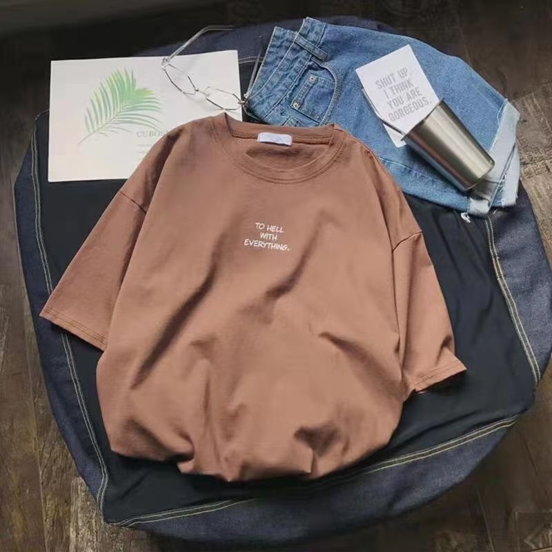 Polyester Letter Printing Chic Simple and Versatile Women's Korean Style Ulzzang Casual T-shirt