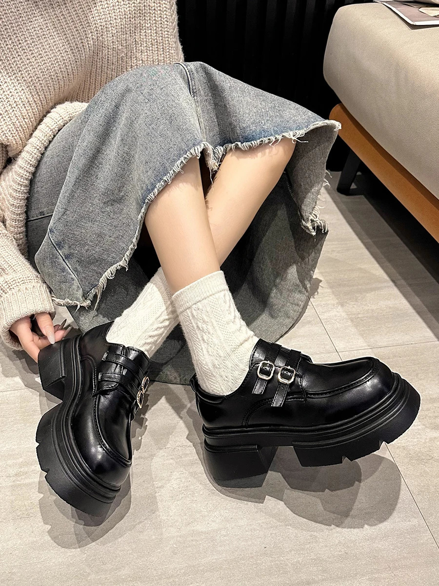 Shoes Woman Flats Clogs Platform Oxfords Loafers With Fur Round Toe Autumn Casual Female Sneakers All-Match Dress Creepers S 240708
