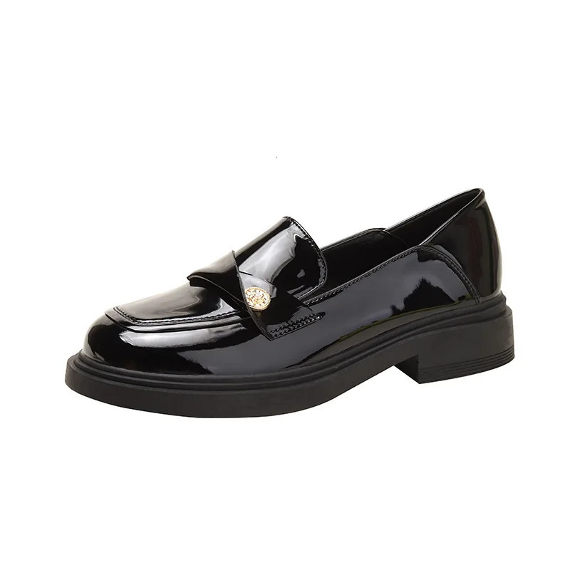 Casual Woman Shoe Round Toe Loafers With Fur Oxfords British Style Black Flats Summer Slip-on Retro Leather Preppy Lace-Up S 240708