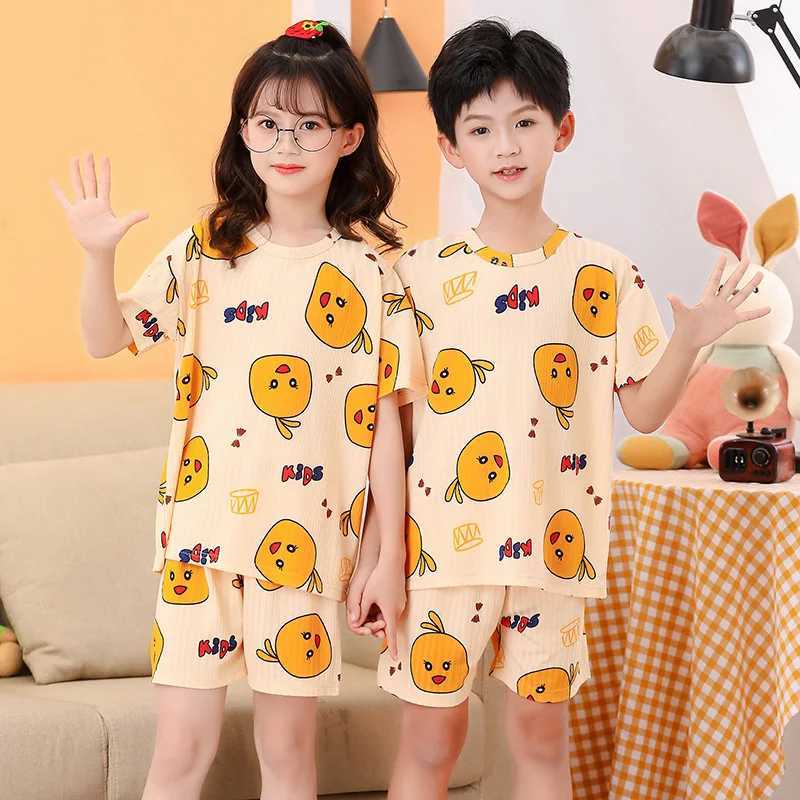 2024 Spring/Summer Childrens Pajama Set Solid Color Childrens Pajamas 1-15 Year Old Youth Pajamas Boys and Girls Terrace Baby ClothingW240716