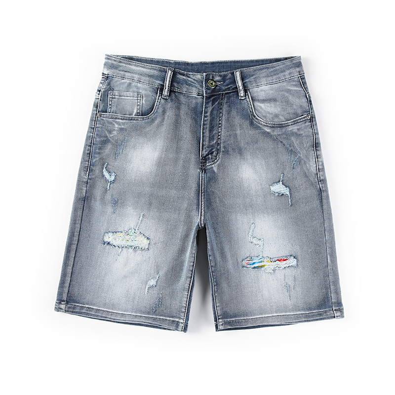Ripped denim men's Korean version loose summer thin five inch mid length plus size shorts