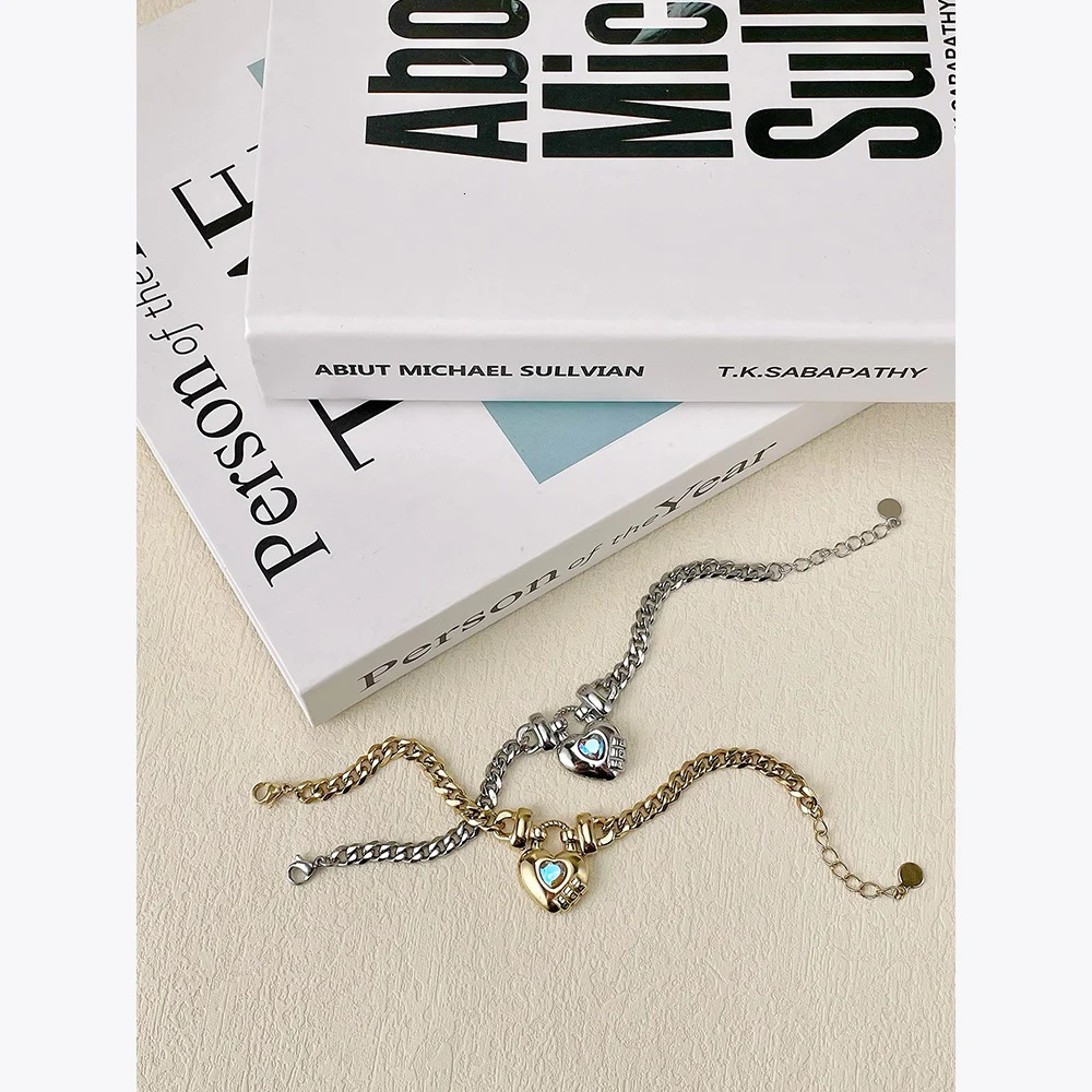 ENFASHION Heart-shaped Colored Zirco Bracelet For Women Stainless Steel Fashion Jewelry Gold Color Chain Bracelets Party B222277 240719