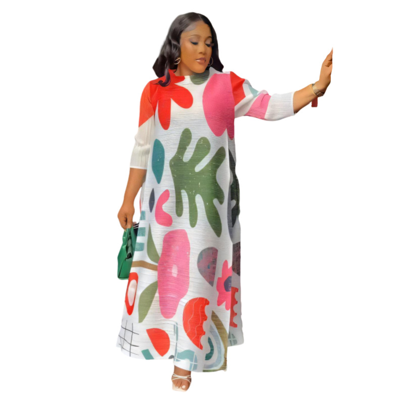 Large size women's summer elegant style long sleeved loose fat mm commuting casual fashion mambo dress