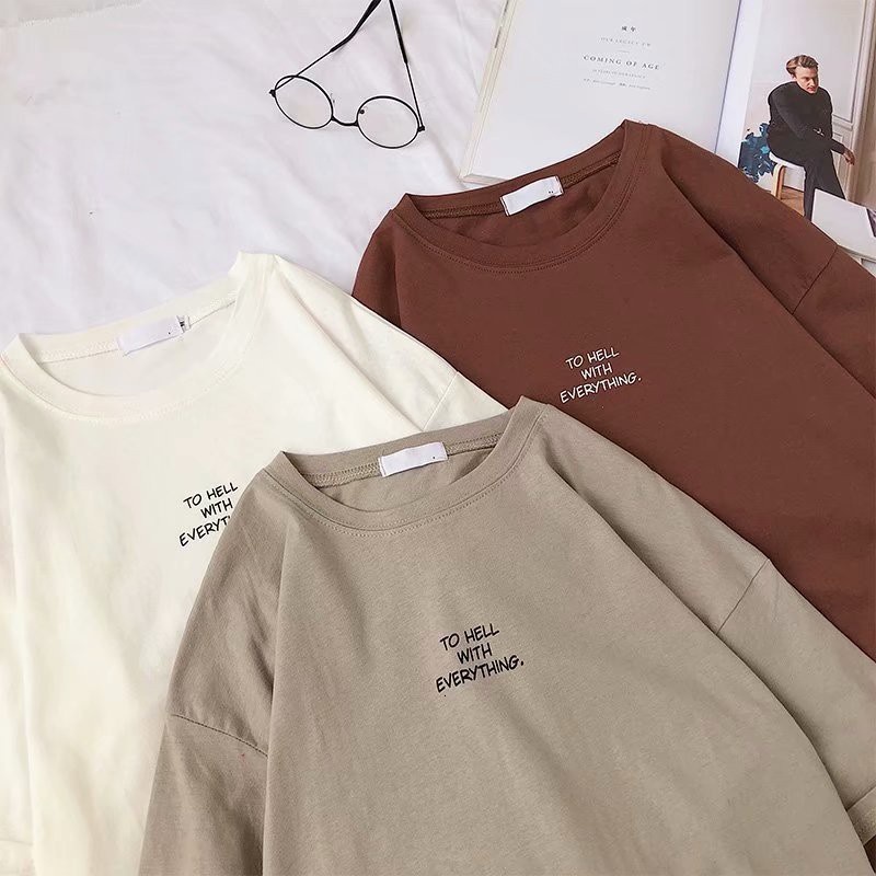Polyester Letter Printing Chic Simple and Versatile Women's Korean Style Ulzzang Casual T-shirt