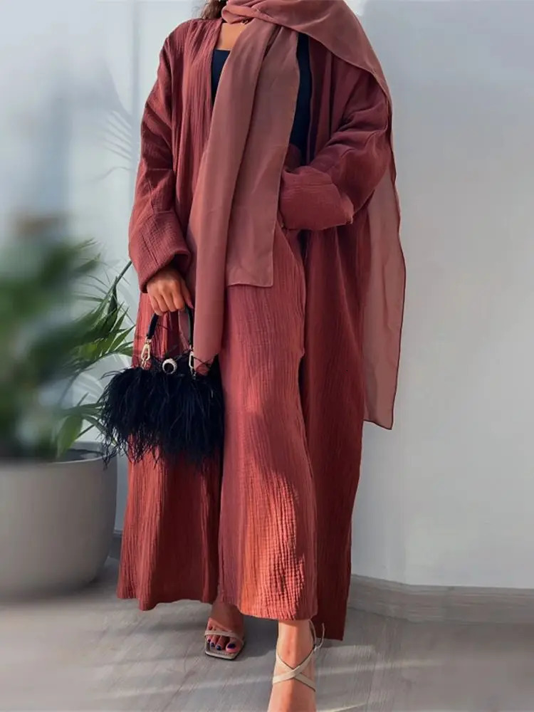 Modest Kimono Abaya Dubai Muslim Sets Islam Kaftan Dresses Ka Robe Femme Musulmane Abayas For Women Caftan Marocain Djellaba 240712