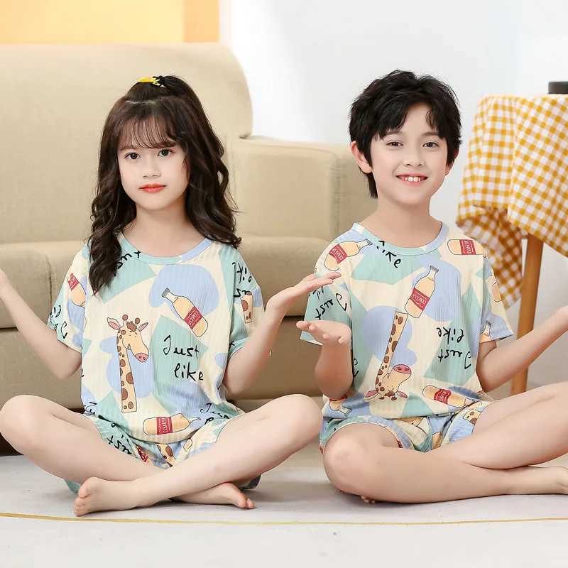 2024 Spring/Summer Childrens Pajama Set Solid Color Childrens Pajamas 1-15 Year Old Youth Pajamas Boys and Girls Terrace Baby ClothingW240716