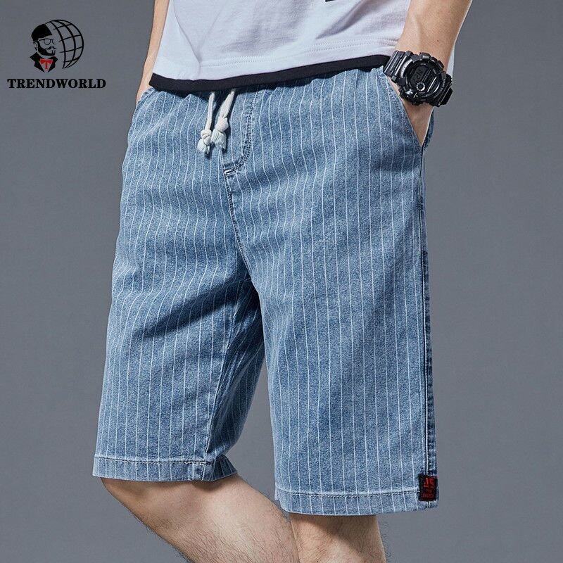 Summer Denim Shorts Men's Loose Outwear Cropped Fashion Brand Stripe Lace Large Casual Pants
