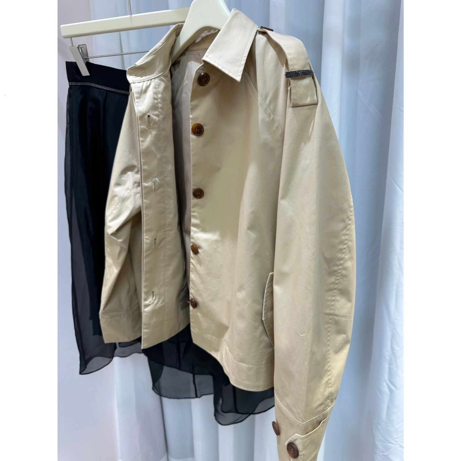 Spring and Summer BC Beaded Chain British Style Casual Long Sleeve Trench Coat Jacket Women 240712