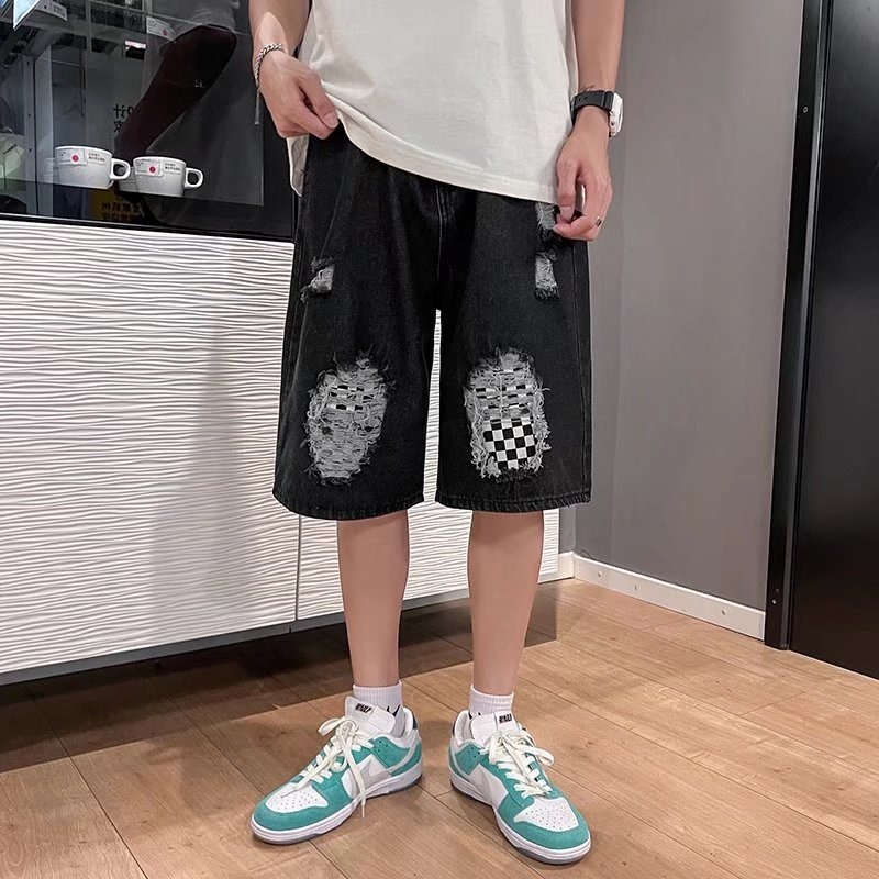 Korean version of youth washed straight leg trend, denim jeans temperament, summer men's zipper, simple shorts trend