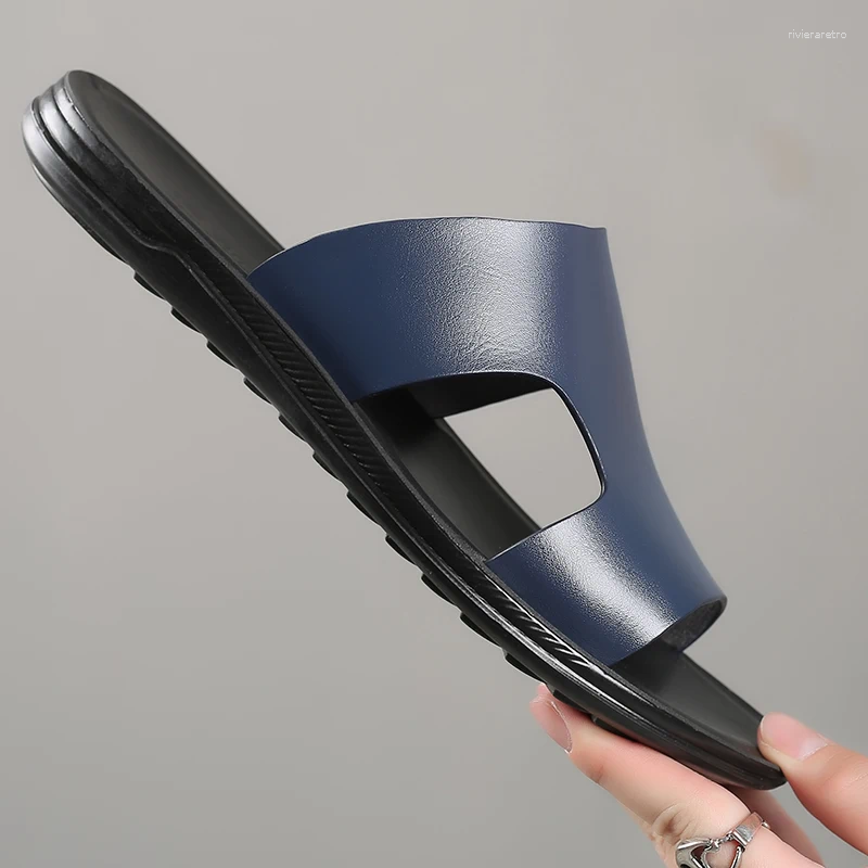 Slippers Yomior Fashion Casual Men Shoe Flats Summer Slides Outside Sandals Beach Work Soft Leather Flip p Shoes Designer