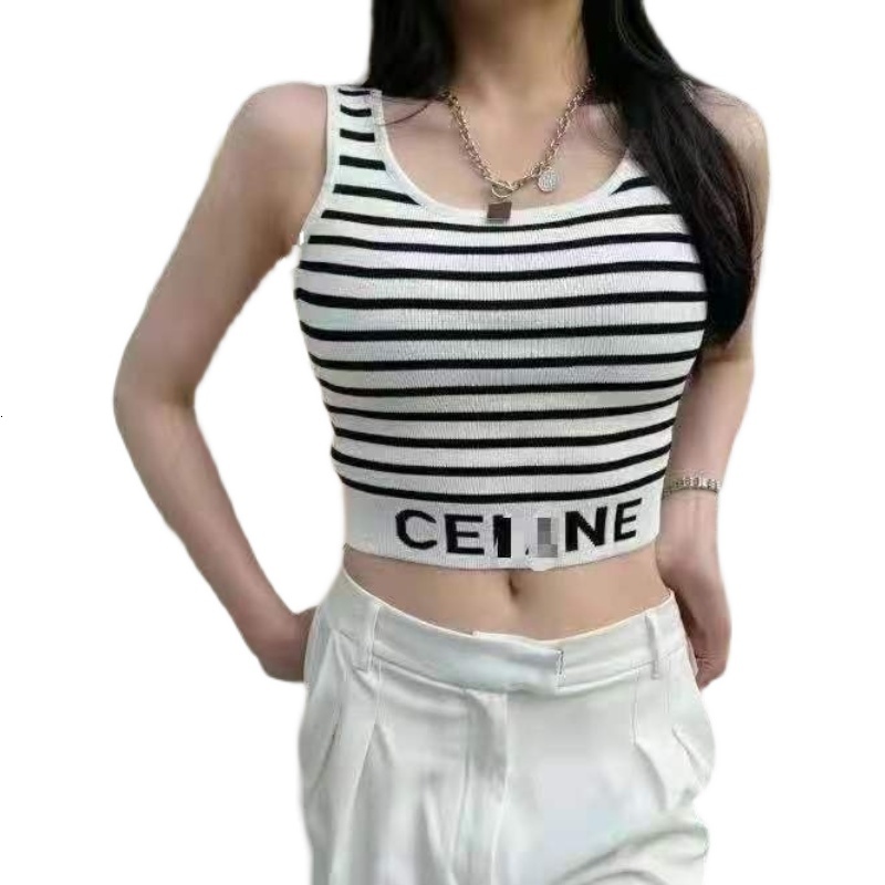 Striped knitted vest for women in summer, slim fit, letter sports style, worn with camisole top, cool silk