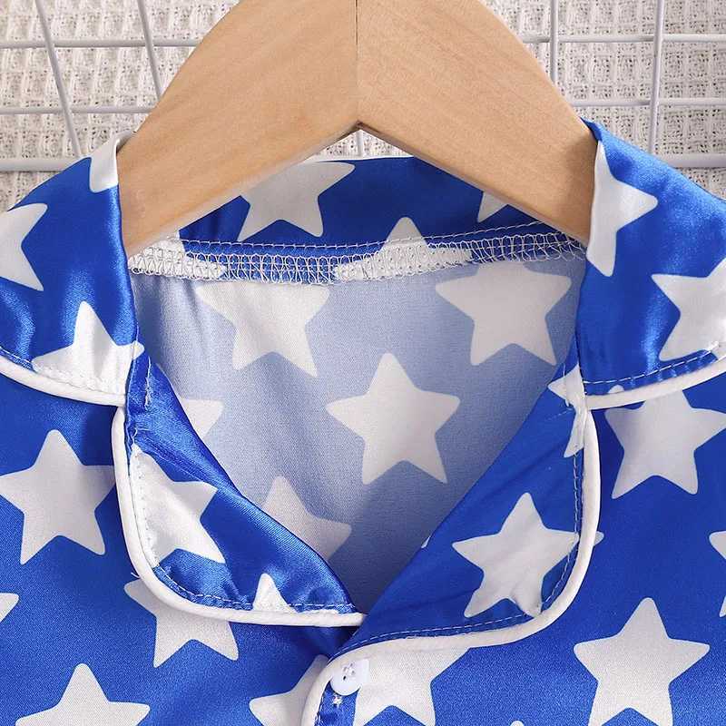 Childrens Pajama Set with Star Print Top and Bottom 2 Pieces Boys Pajamas Childrens Collar Home ClothingW240716
