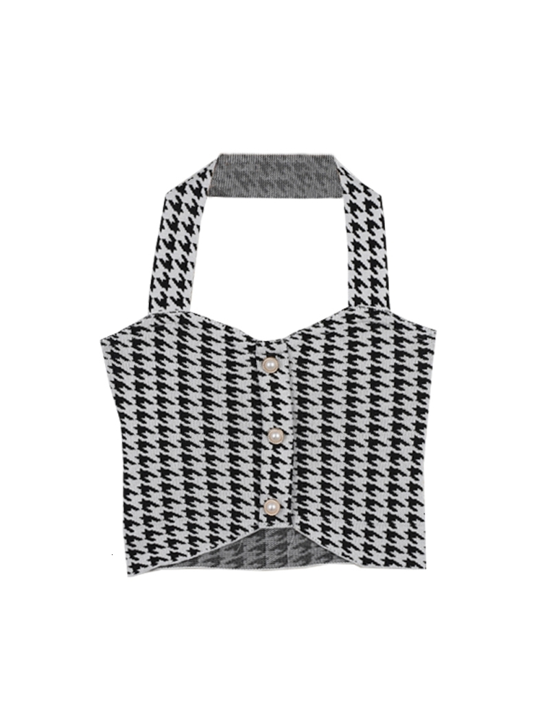 Summer neck hanging Qianniao grid tank top, niche short style, sweet and spicy, inside, sexy outside, pure desire top for women