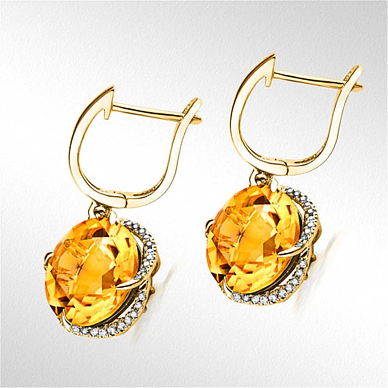 Fashion flower yellow crystal citrine gemstones diamond drop earrings for women 18k gold color jewelry brincos accessories gifts 240718bj