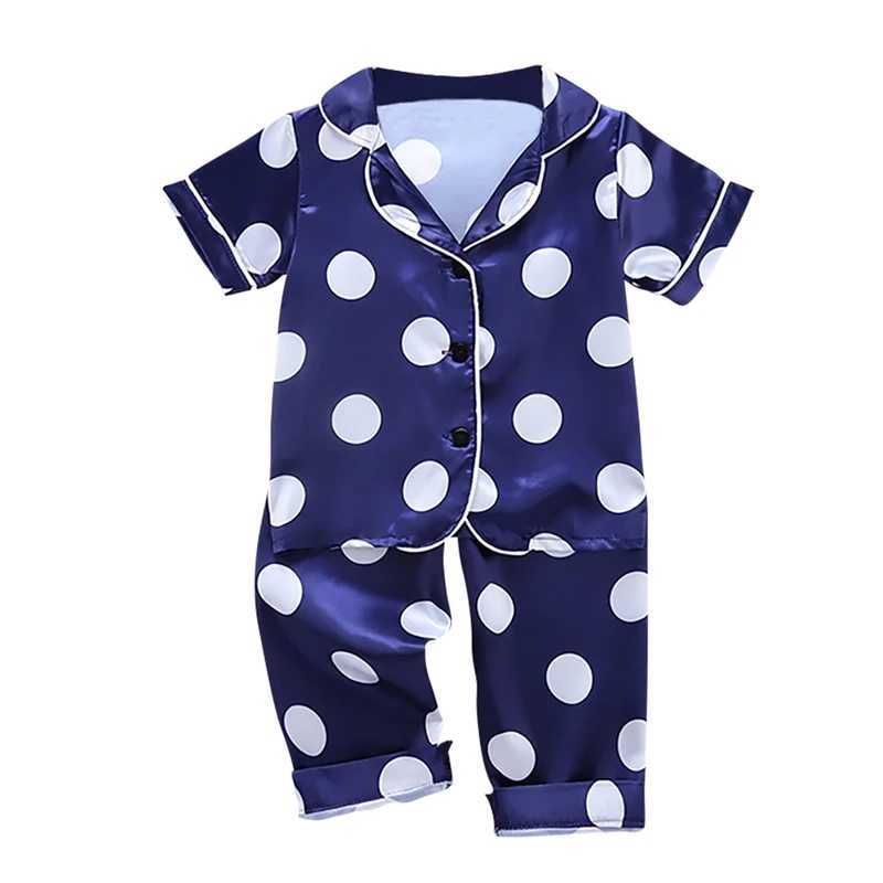 Autumn Baby Silk Pajamas Kids Girls Boys Pyjamas Clothes Point Print Sleepwear Set Short sleeved shirt top+pants 2PCS pajamasW240716