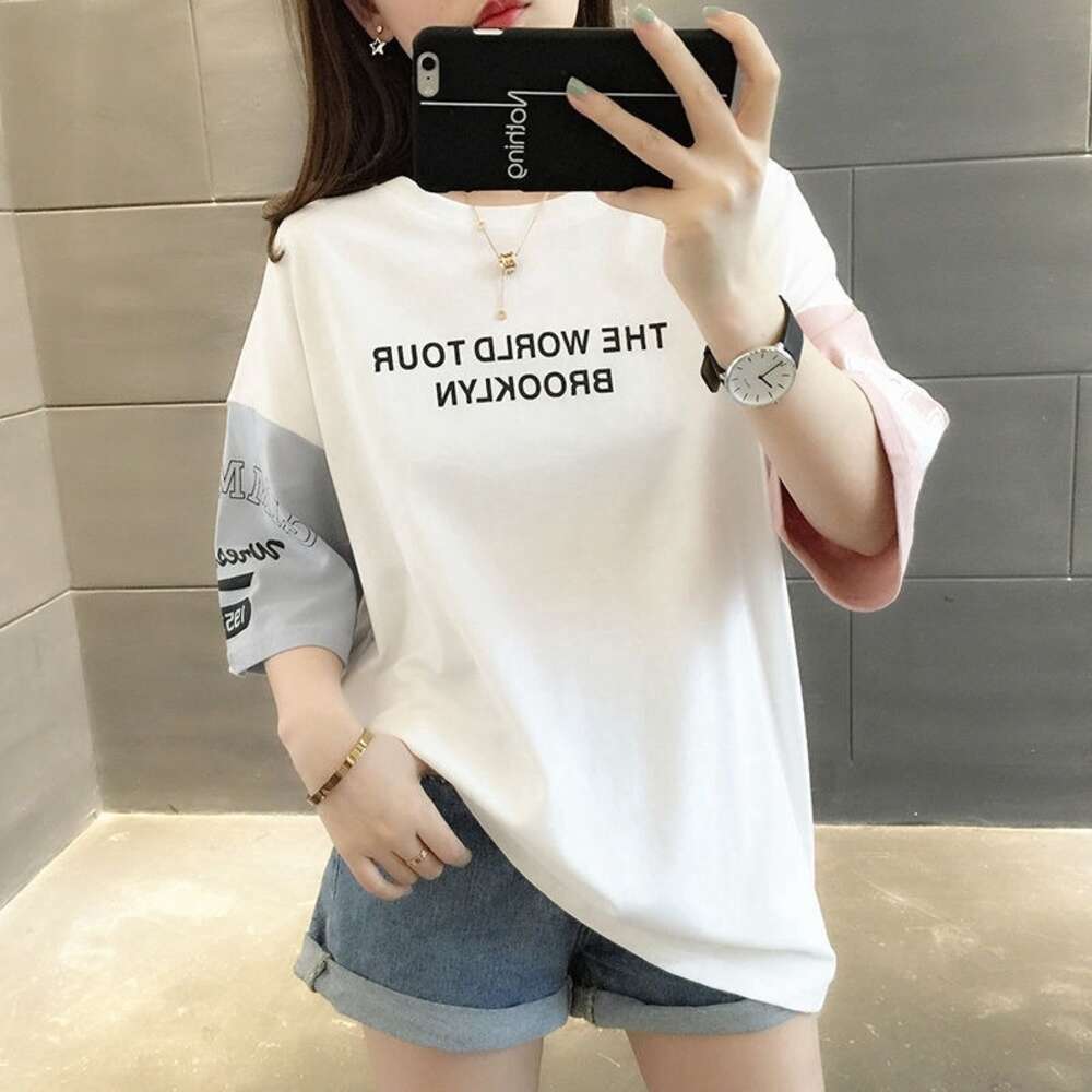 New loose short-sleeved ing t-shirt women Korean version of the wild printed hip-hop bottoming shirt student