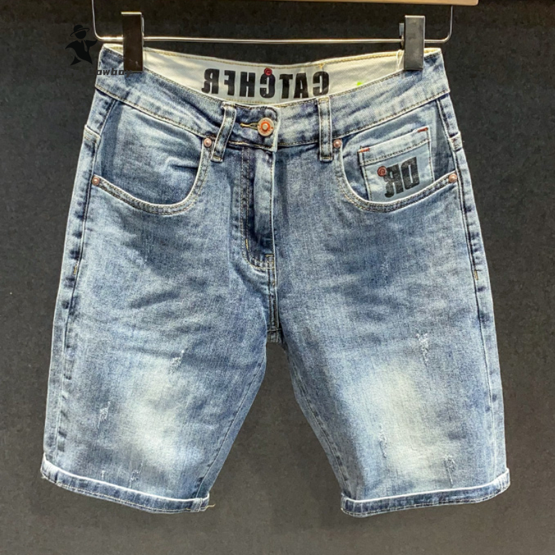 Denim summer quarter Korean style trendy slim shorts fashion high quality stretch men's pants