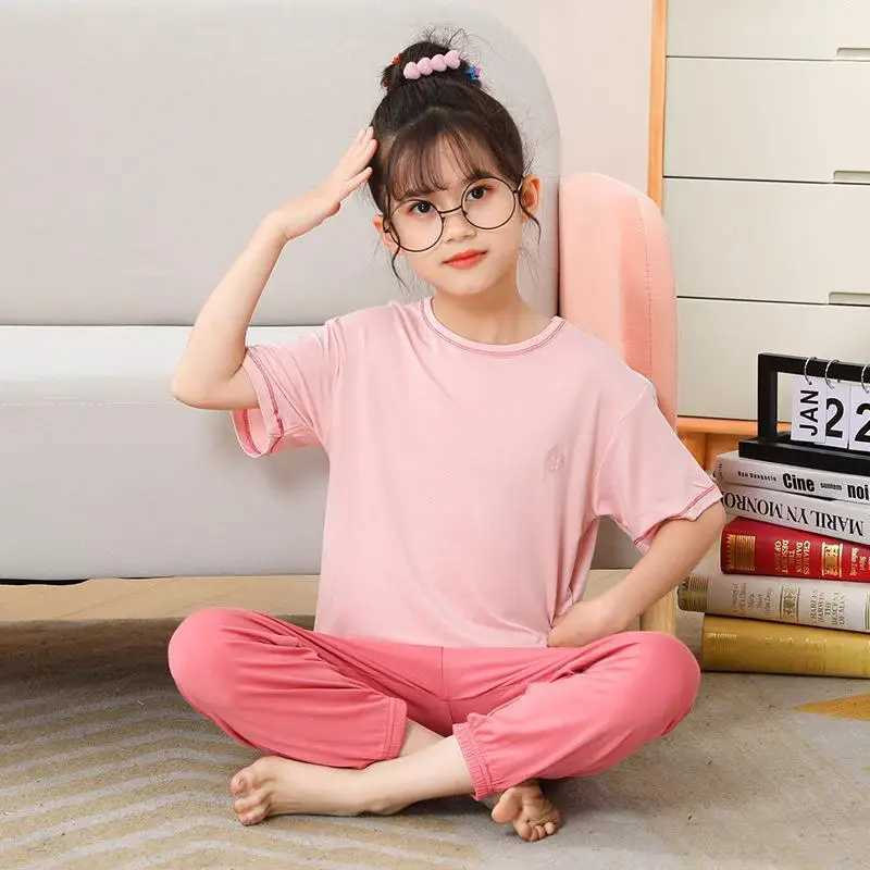 Summer Boys Solid Pajamas Children Sleepwear Teenage Modal Night Pajamas Clothes Suit Pijamas for Kids Girl 9 10 12 16 18 YearsW240716