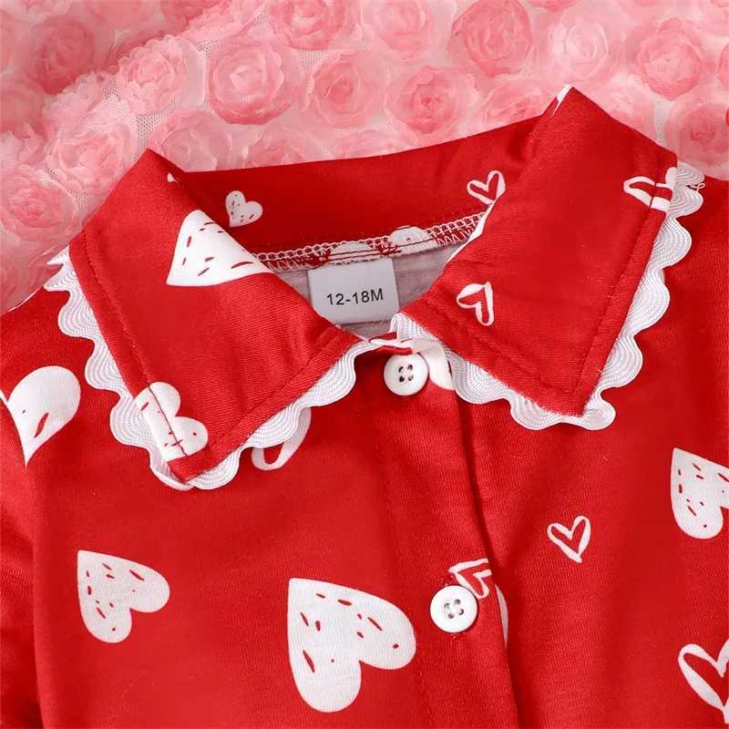 Childrens Valentines Day Pajama Set with Heart Shaped Printed Long Sleeve Top and Pants 2-piece Lounge Set for Girls PajamasW240716