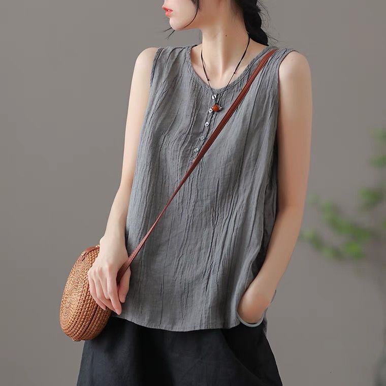 2022 Summer New Thin Cotton Hemp Women's Outerwear Tank Top Small Strap Sleeveless Inner