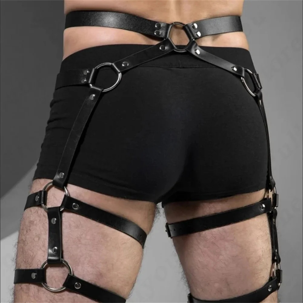 Sexy Suspenders Men Fashion Leather Belts BDSM Leg Harness Harajuku Gothic Punk Fetish Gay Clubwear Lingerie Garters Accessories 240711