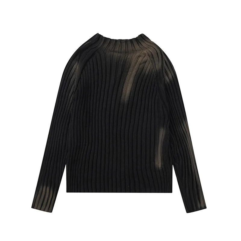FEWQ High Street Paint Graffiti Old Slim Fit Knitted Tshirt Ins Lazy Style Sweater Fashion Tops Pullover 240715