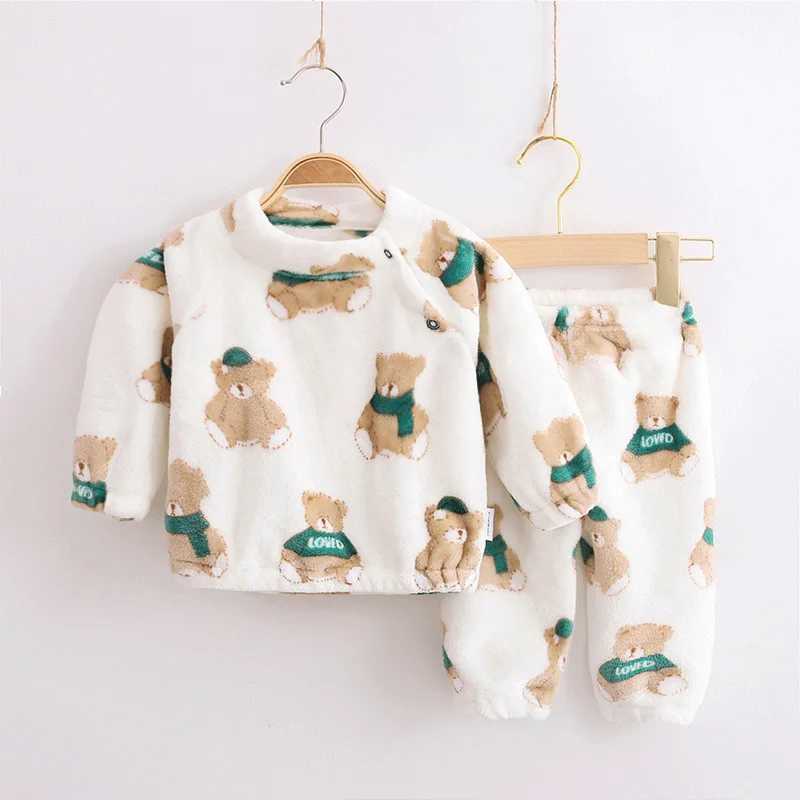 Coral fleece childrens pajamas family clothing for boys and girls winter childrens wool pajamas set warm flannel baby pajamas for girlsW240716