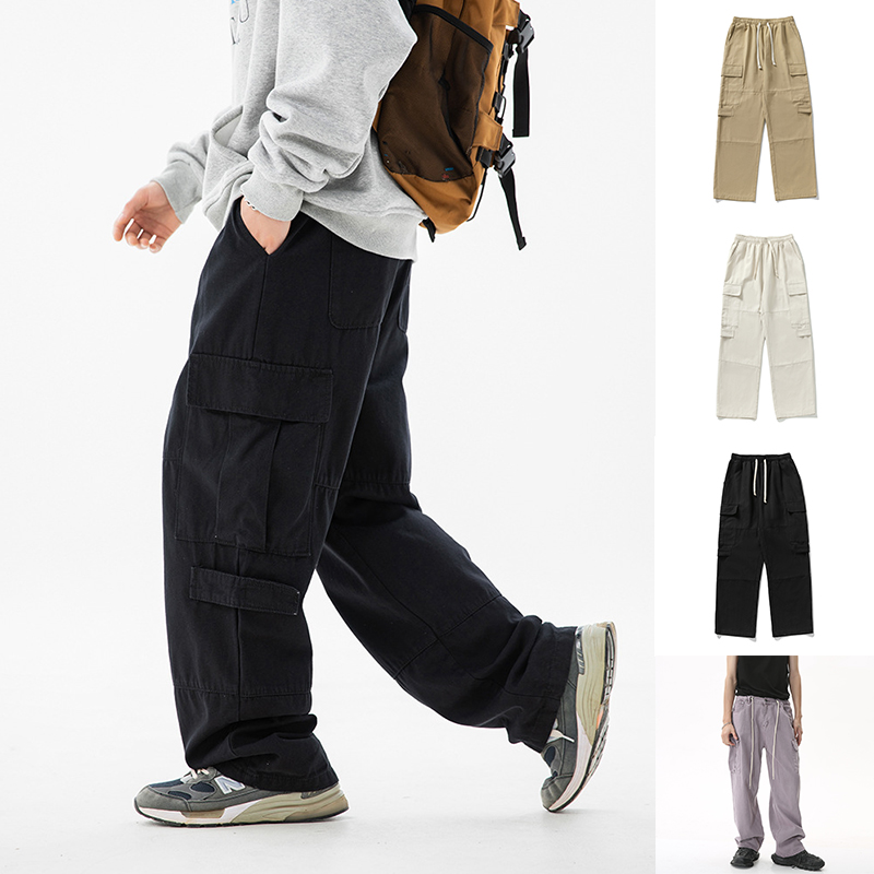 Fashion loose men workwear straight leg pants spring and autumn designer mens casual outdoor splicing design cotton loose high-quality long pants
