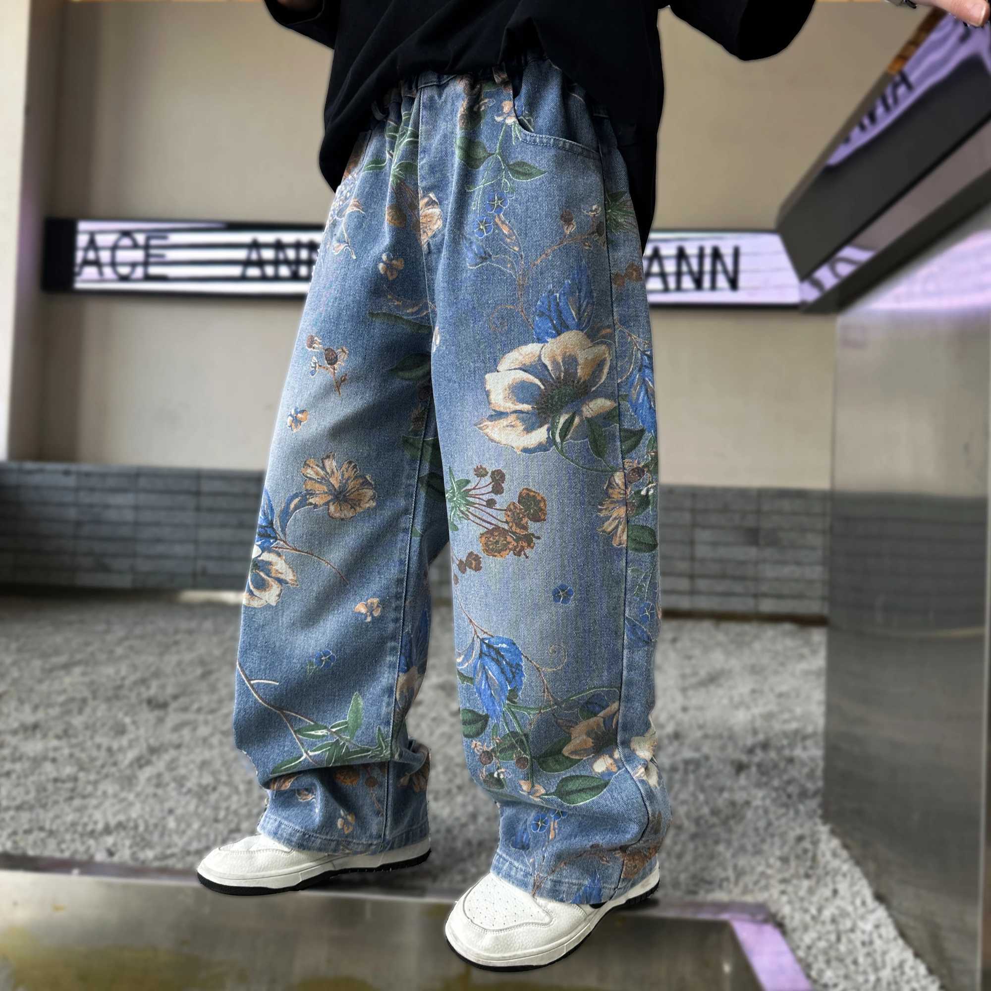 Jeans Boys Jeans Floral Pattern Kids Boy Jeans Spring Autumn Kid Jeans Casual Style Childrens Clothing 6 8 10 12 14