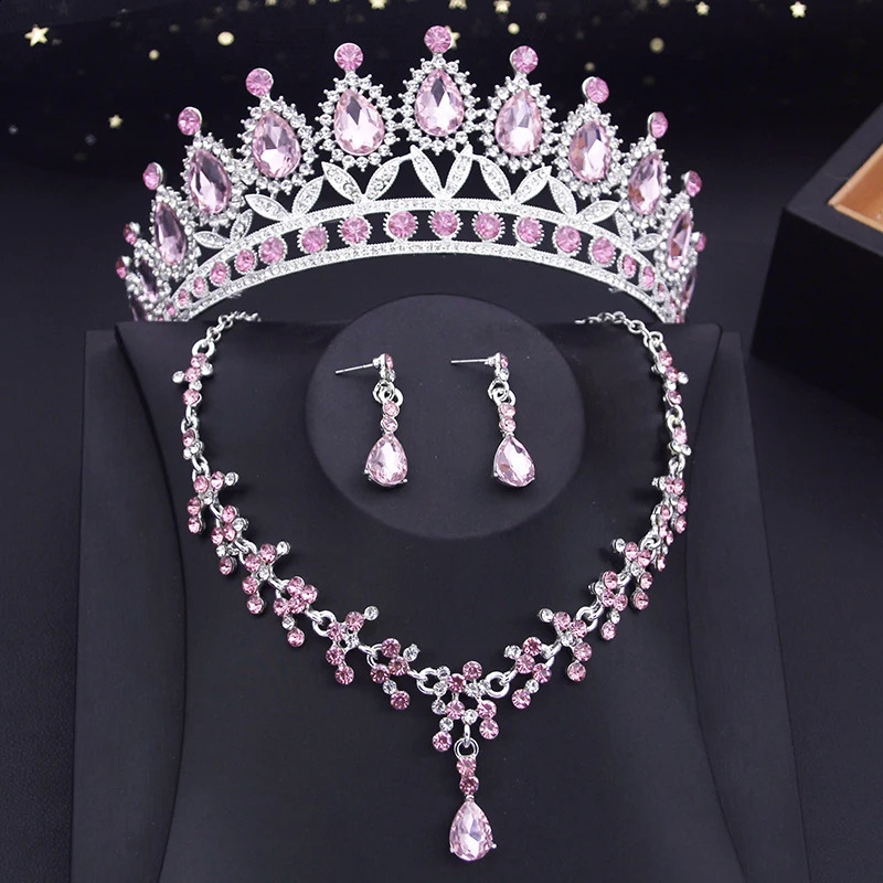 15 colors of bride jewelry set suitable for womens wedding crown earrings Tiaras set necklace bride crown jewelry set clothing accessories 240710